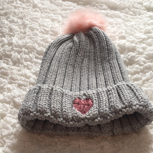 Pink & Gray Sequins Heart Pom Pom Toque - Picture 2 of 7